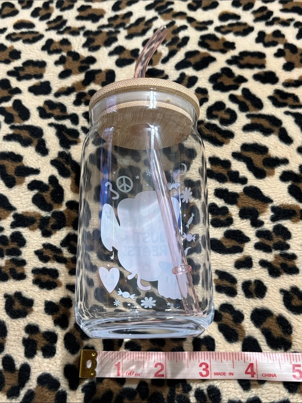 NO TRICKS JUST TREATS 💜🧡 Glass Tumbler Cup Straw Halloween Ghost Pumpkin Dorm